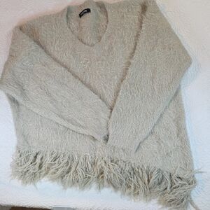 Chico's Soft Fringe V-Neck Sweater - Light Gray